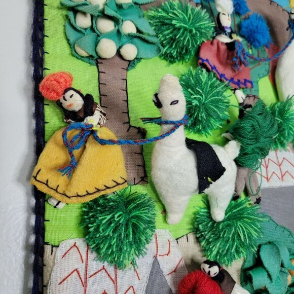 Handstitched Llama‎ Tapestry Folksy Sewn Artwork Wall Hanging Travel Vintage - Picture 5 of 9